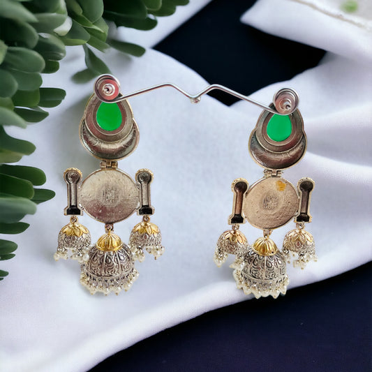 Green Dual Tone Hanging Jhumki Earrings