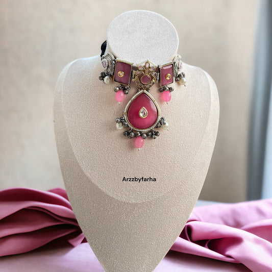 Pink Drop Necklace Set
