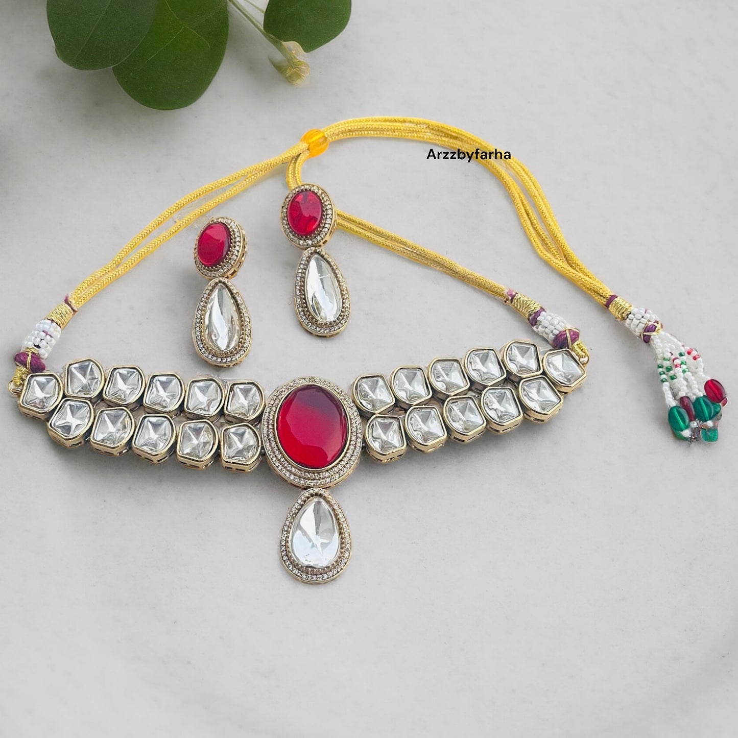 Moissanite Red Stone Necklace Set