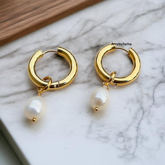 Luxe Pearl Gold Hoop Earrings