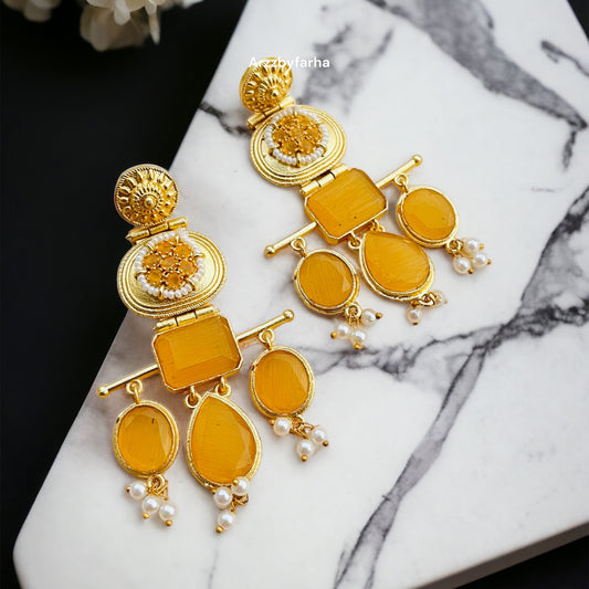 Designer Gold Brass Yellow Earring