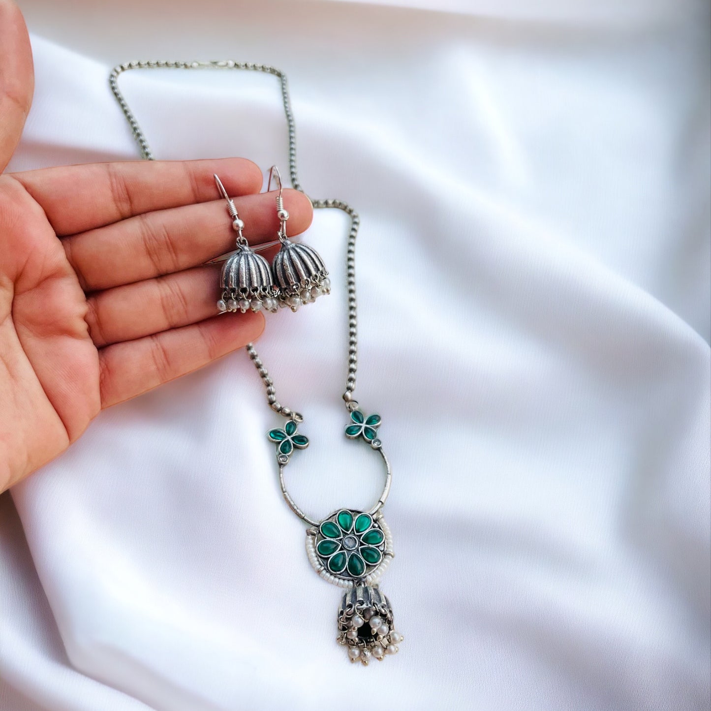 Drop Jhumka Chain Necklace Set