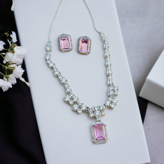 Pink Stone AD Zircon Necklace Set