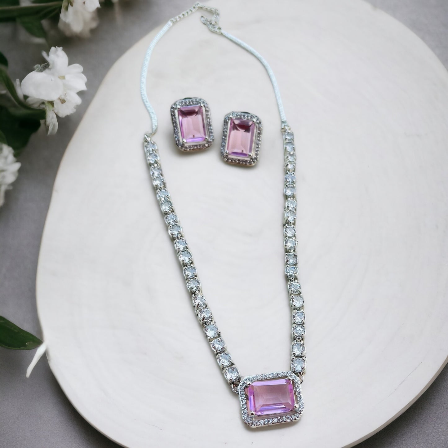 Pink AD Zircon Necklace Set