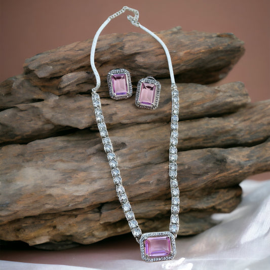 Pink AD Zircon Necklace Set