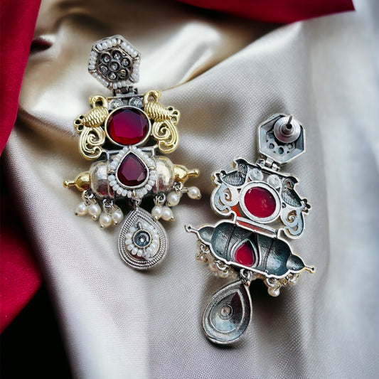 Dual Tone Fusion Red Earrings