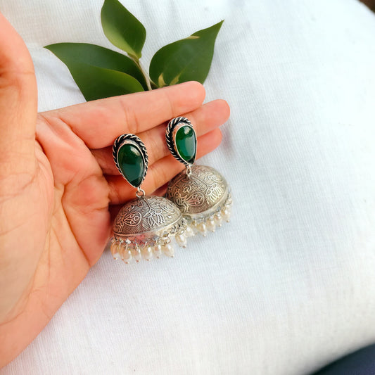 Green Pearl Jhumka Earrings