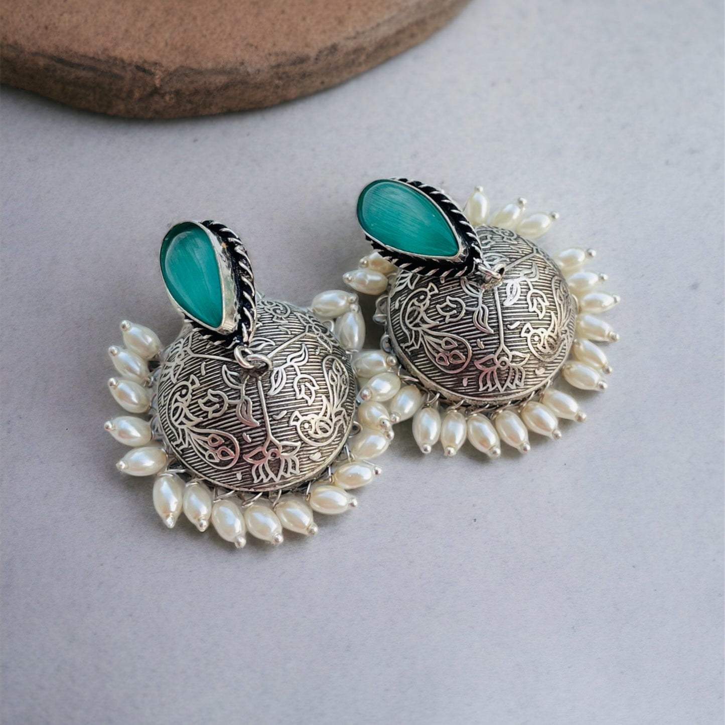 Mint Pearl Jhumka Earrings