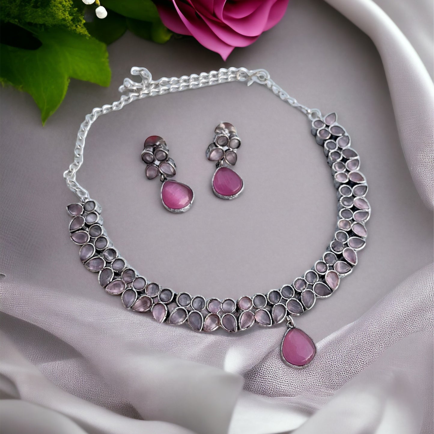 Pink Stone Necklace Set