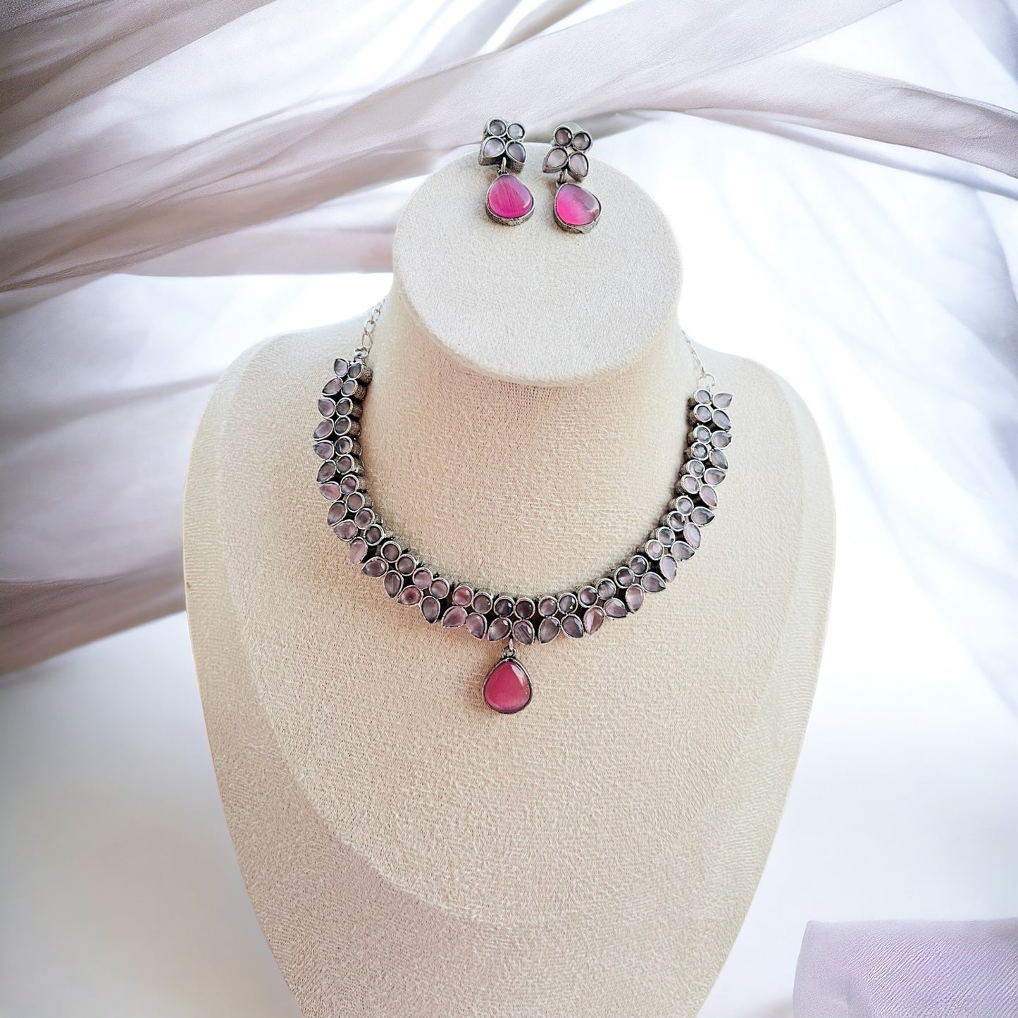 Pink Stone Necklace Set
