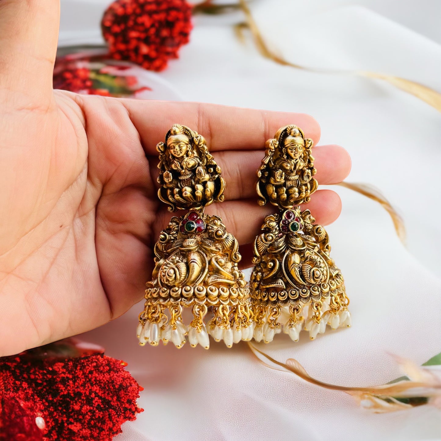Temple Gols Jhumka Earrings