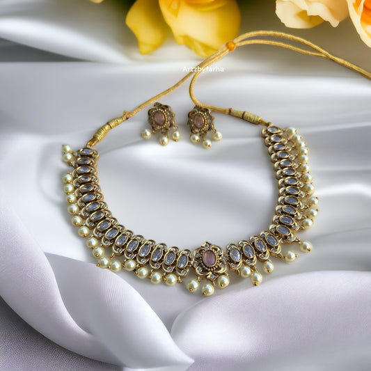 Sleek Moissanite Pearl Necklace Set