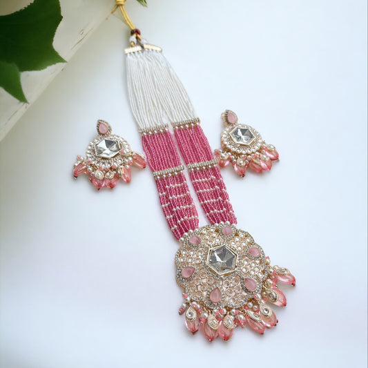 Multilayered Pink Kundan Necklace Set