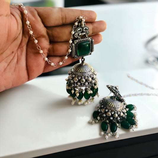 Jhumka With Hair Chain Earrings