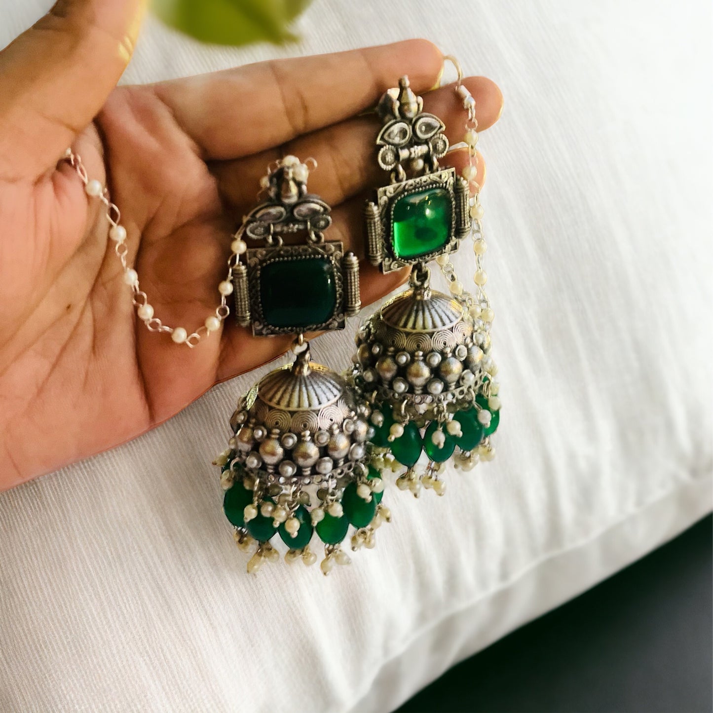 Jhumka With Hair Chain Earrings