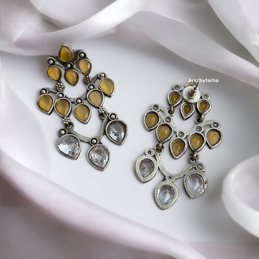 Silver Yellow & White Stone Earring