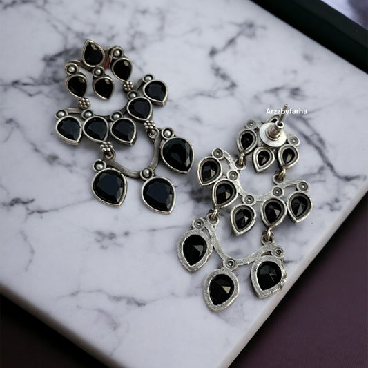 Silver Black Stone Earring