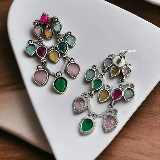 Silver Multicolor Stone Earring