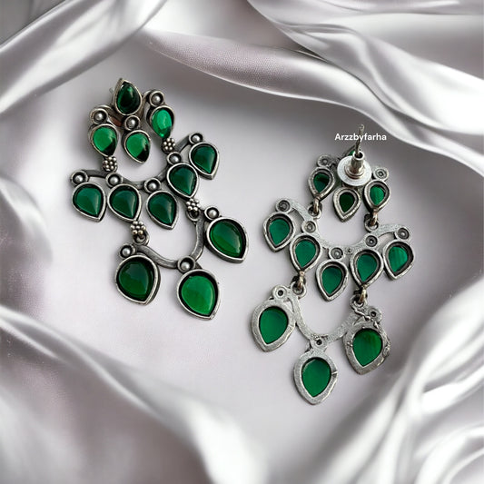 Silver Green Stone Earring
