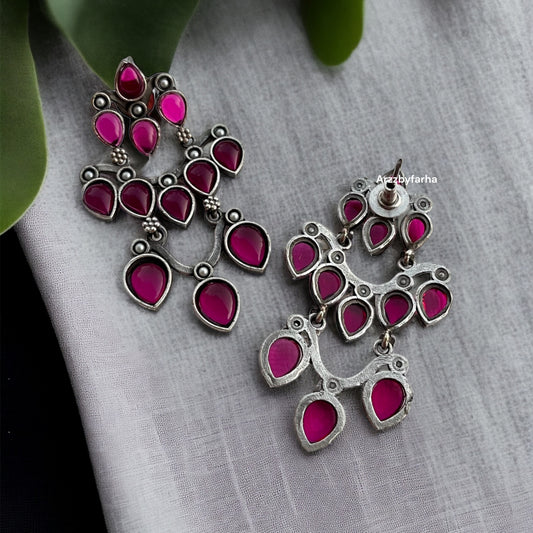 Silver Ruby Pink Stone Earring