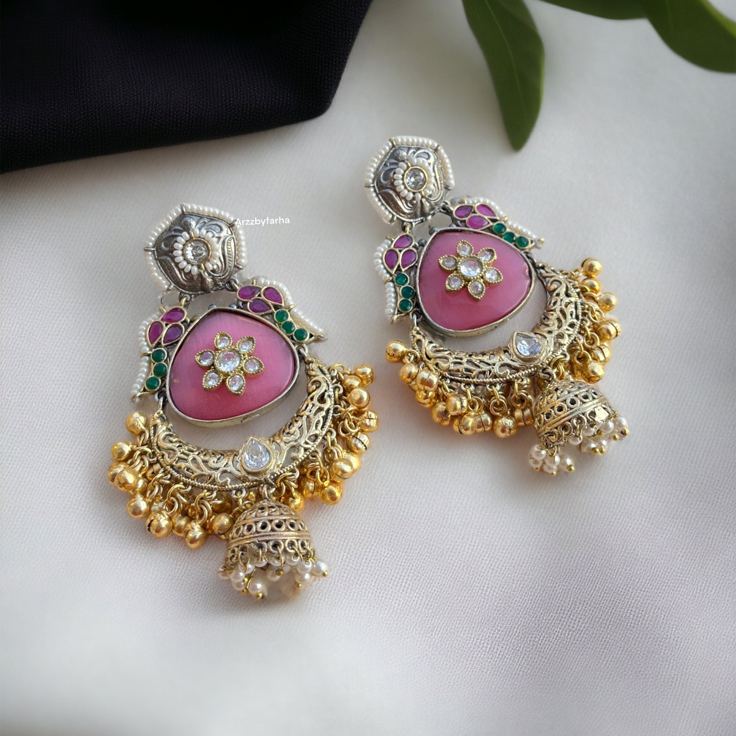 Nazakat Designer Dual Tone Chandbali Earrings
