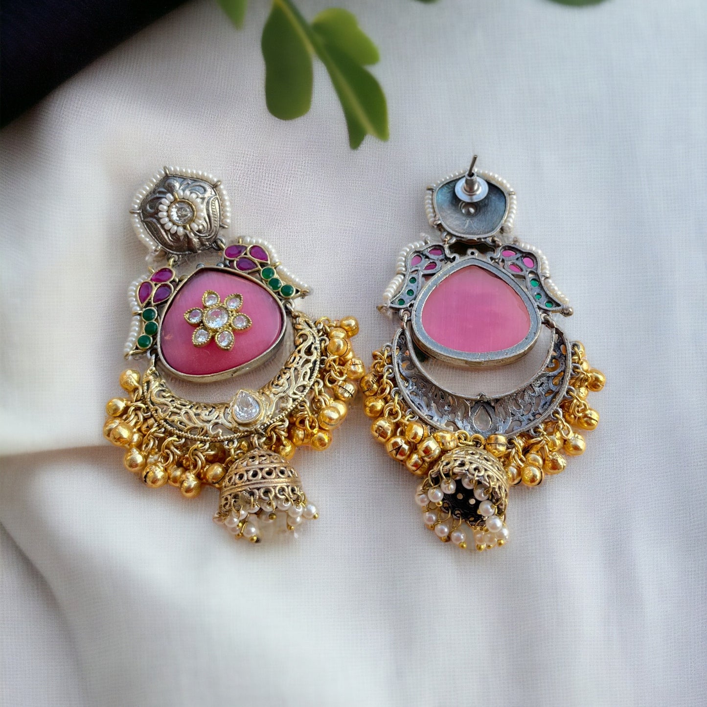 Nazakat Designer Dual Tone Chandbali Earrings