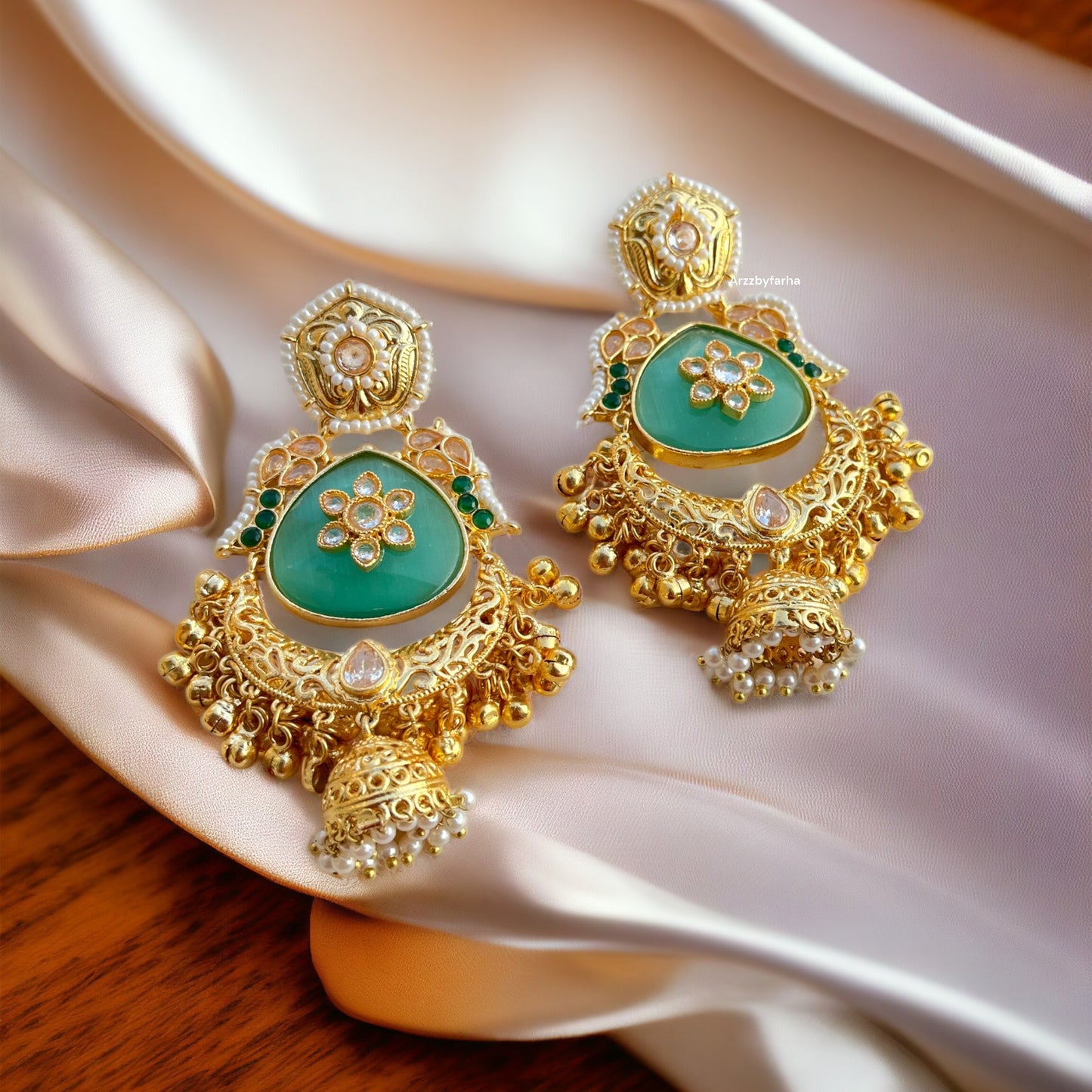 Nazakat Designer Mint Chandbali Earrings
