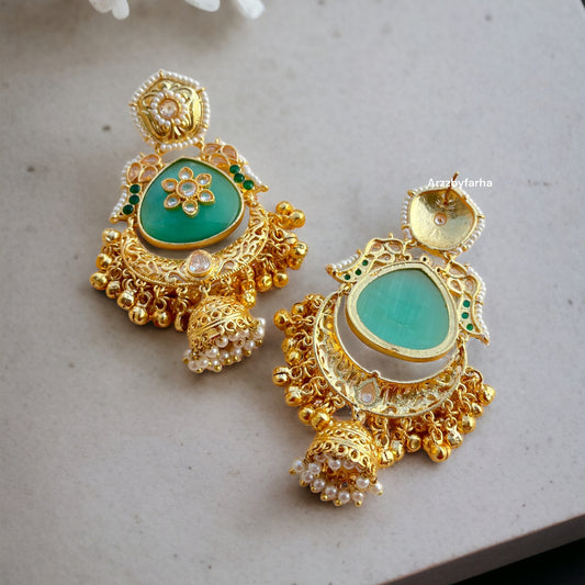 Nazakat Designer Mint Chandbali Earrings