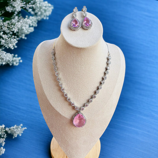 Pink AD Zircon Necklace Set