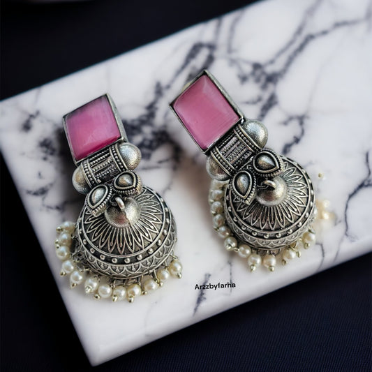 Pink Stone Jhumka Earrings