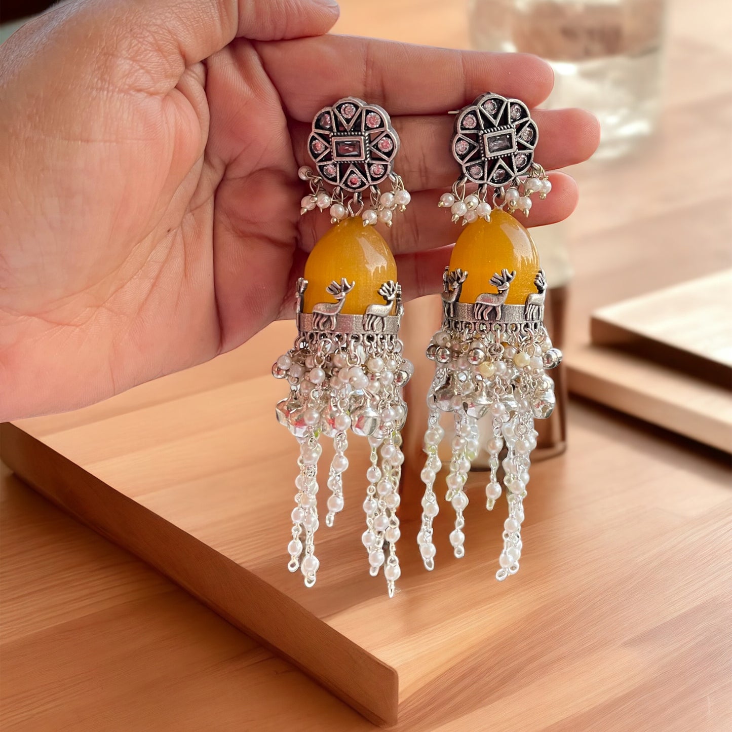 Yellow Fusion Jhumka Earrings
