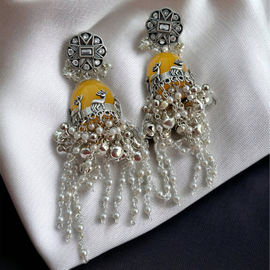Yellow Fusion Jhumka Earrings