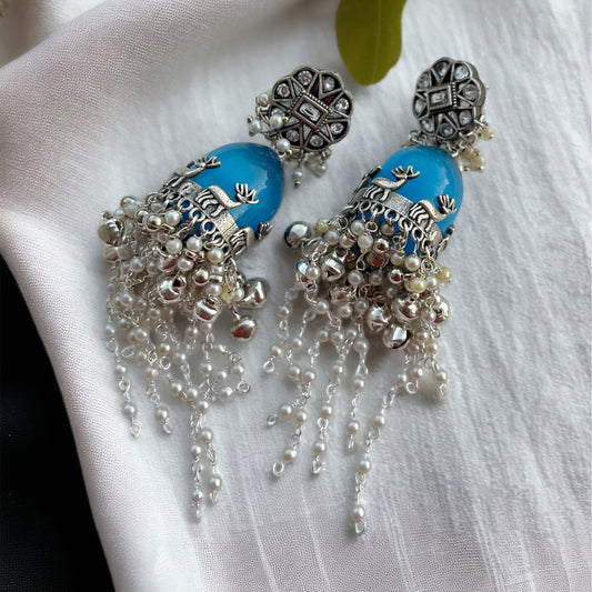 Blue Fusion Jhumka Earrings