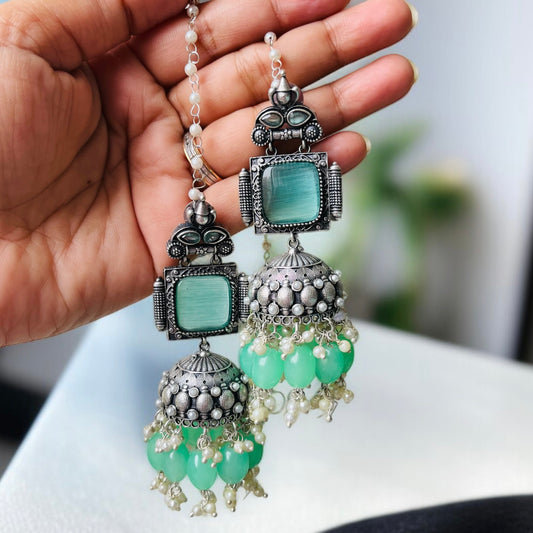 Jhumka With Hair Chain Earrings