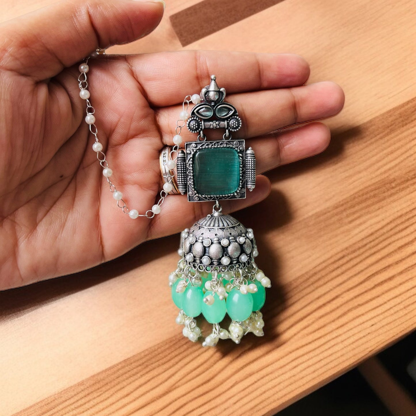 Jhumka With Hair Chain Earrings