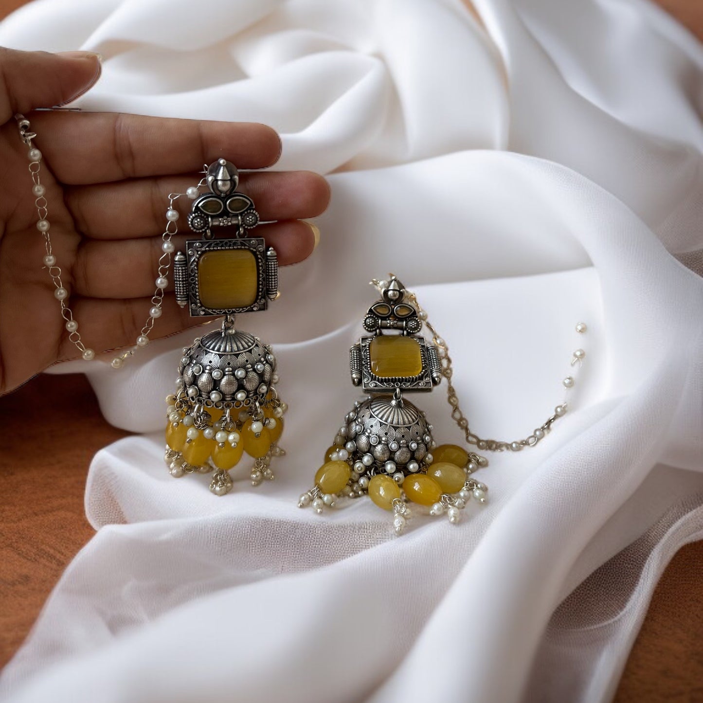 Jhumka With Hair Chain Earrings