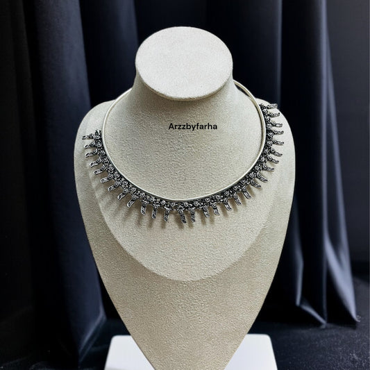 Silver Oxidised Hasli Necklace Set