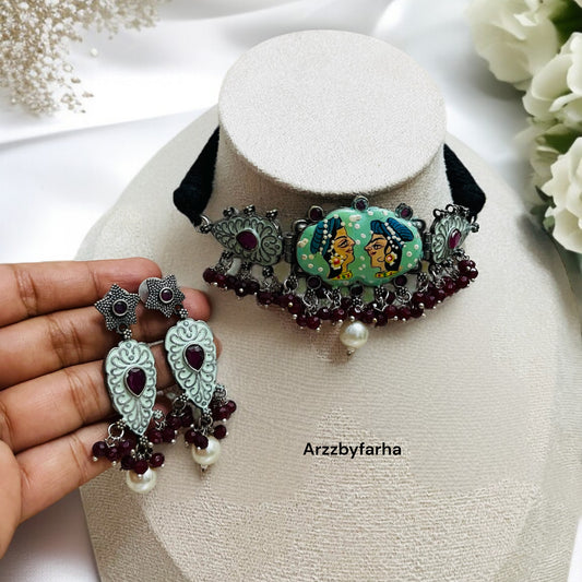 Handprinted Aaladin and Jasmine Necklace Set