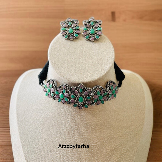 Mint & Pink Sleek Choker Necklace Set