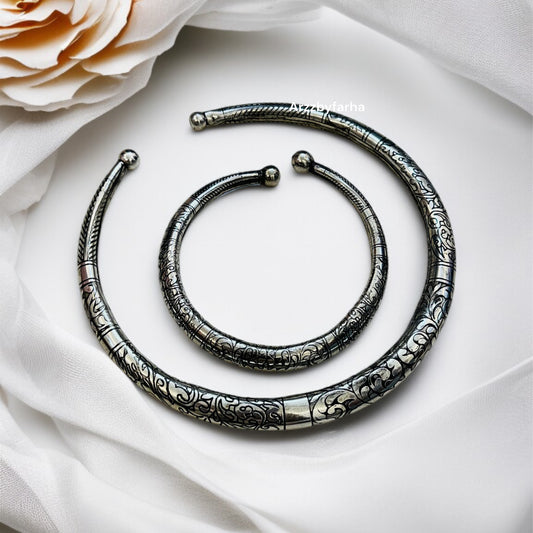 Classic Oxidised Hasli & Anklet Combo