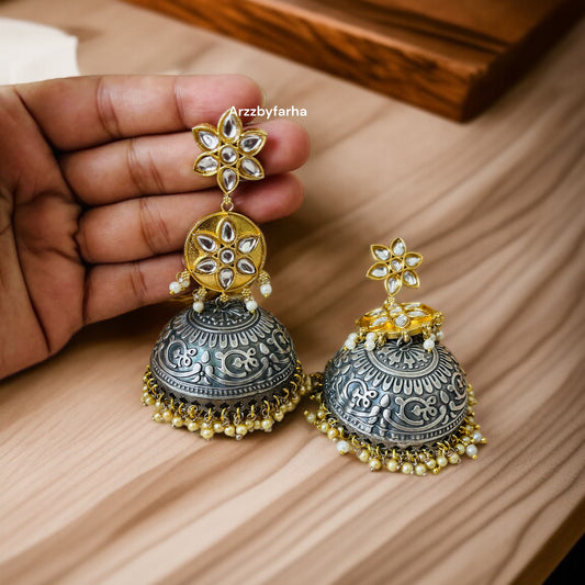 Dual Tone Meena Jhumkas Earrings