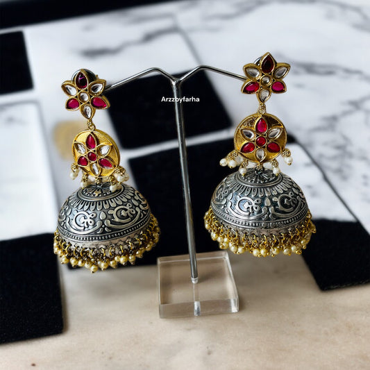 Dual Tone Meena Jhumkas Earrings