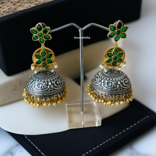 Dual Tone Meena Jhumkas Earrings