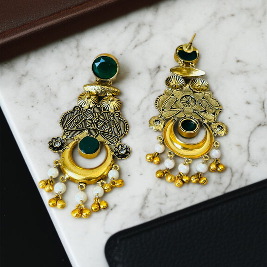 Antique Polish Brass Long Earrings