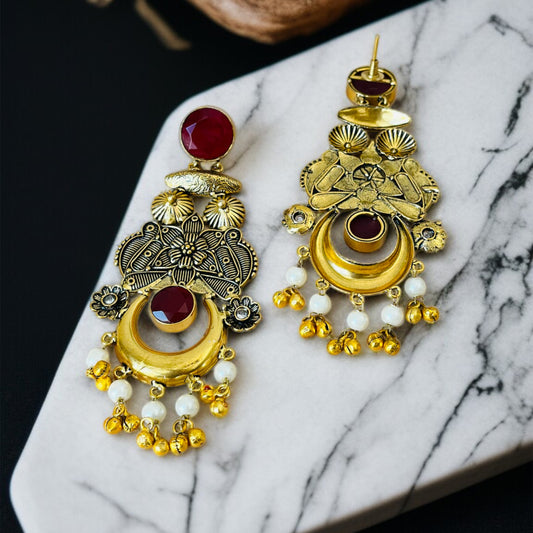 Antique Polish Brass Long Earrings