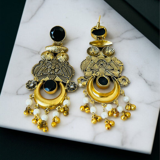 Antique Polish Brass Long Earrings