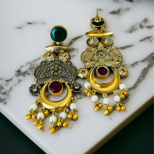 Antique Polish Brass Long Earrings