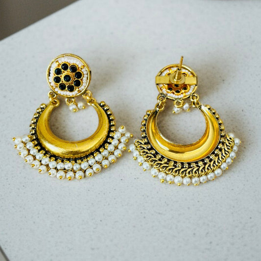 Gold Polish Pearl Chandbali Earrings
