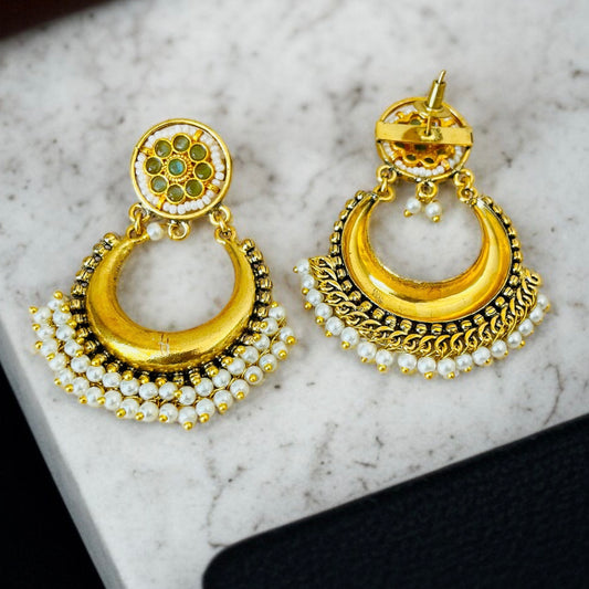 Gold Polish Pearl Chandbali Earrings