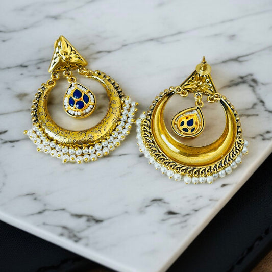 Antique Polish Pearl Chandbali Earrings